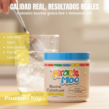 Suplemento alimenticio: Miracle Moo – Colostrum Bovine (Grass-Fed) con ImmunoLin®